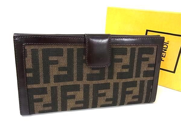 FENDI フェンディ 財布 ズッカ 2804・01339 ブラウン キャンバス レザー ユニセックス Wホック 二つ折り 長財布 美品【本物保証】