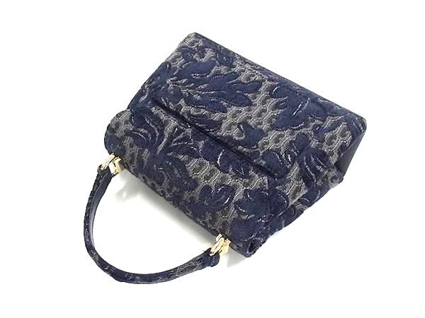 FURLA フルラ ハンドバッグ 1927 ミニ トップハンドル WB00109 ネイビー系 ビスコース×レザー レディース 2WAY ショルダーバッグ ゴールド金具 超美品【本物保証】_3