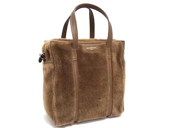 BALENCIAGA バレンシアガ ハンドバッグ バザールショッパー 443096 ブラウン ムートン レディース 美品【本物保証】