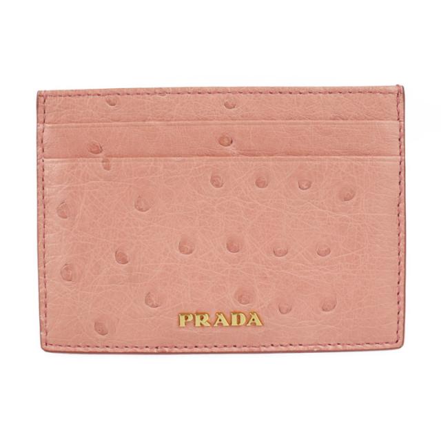 PRADA プラダ カードケース 1MC149 オーストリッチ ピンク ゴールド金具 パスケース 名刺入れ ロゴ エキゾチックレザー【本物保証】