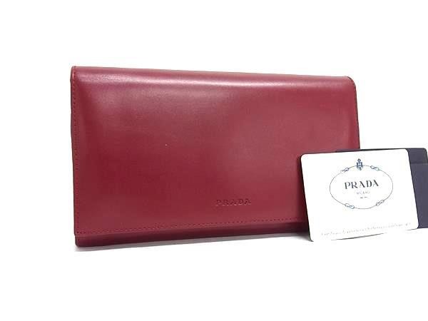 PRADA プラダ 長財布 M608X レッド系 レザー レディース 二つ折り 美品【本物保証】