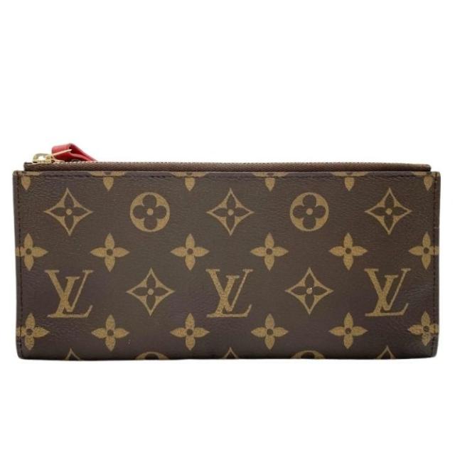 LOUIS VUITTON ルイヴィトン 長財布 ポルトフォイユ アデル M61287 ブラウン コクリコ（レッド系） モノグラム レディース 二つ折り ゴールド金具 美品【本物保証】