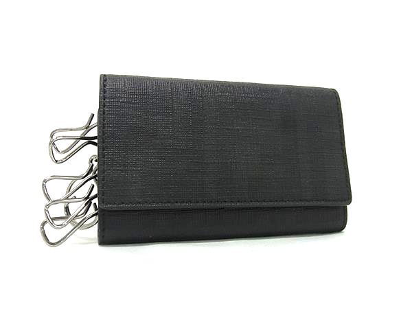 FENDI フェンディ キーケース ズッカ 8AP079 ブラック系 PVC レザー ユニセックス 6連 美品【本物保証】