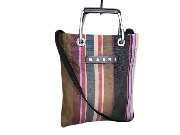 MARNI マルニ ショルダーバッグ フラワーカフェ マルチカラー系 ナイロン レディース 2WAY ストライプ 美品【本物保証】