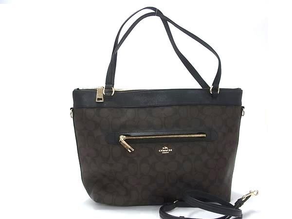 COACH コーチ トートバッグ シグネチャー 2WAYバッグ F54690 ブラウン系×ブラック系 PVC×レザー レディース ショルダーバッグ ゴールド金具【本物保証】