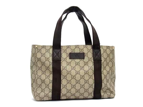 GUCCI グッチ ハンドバッグ GGスプリーム トートバッグ 141976 ベージュ系 ブラウン系 PVC レザー レディース【本物保証】