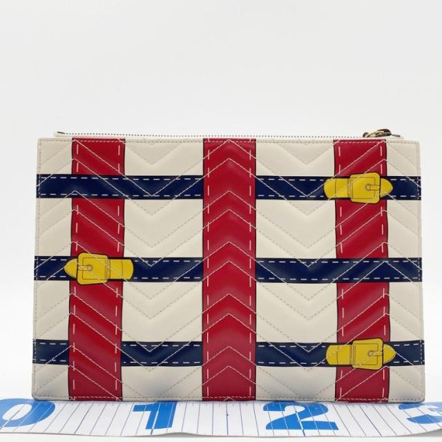 GUCCI グッチ クラッチバッグ GGマーモント 466489 アイボリー レッド ネイビー系 レザー ユニセックス ベルトモチーフ ゴールド金具 美品【本物保証】_1
