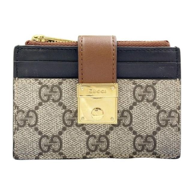 GUCCI グッチ コイン カードケース GGスプリーム 779804 ベージュ ブラウン ブラック系 PVC×レザー ユニセックス ゴールド金具 美品【本物保証】