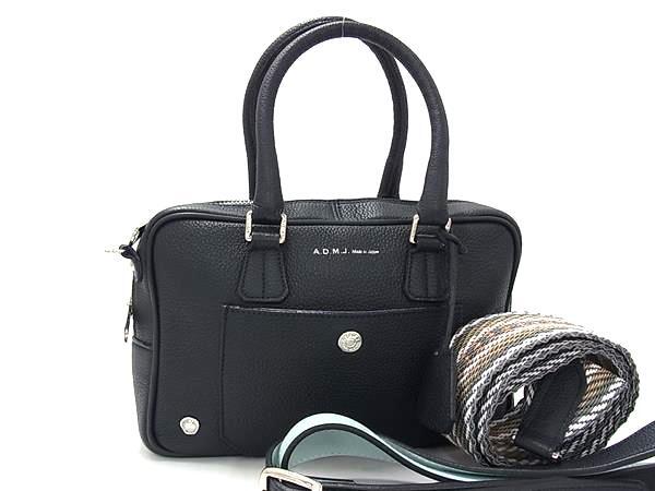 ADMJ エーディーエムジェイ ハンドバッグ ネイビー レザー レディース 2WAY シルバー金具 超美品【本物保証】