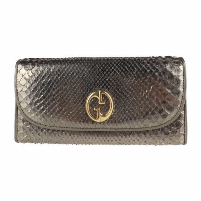 美品 GUCCI グッチ 245739 3661 長財布 パイソンレザー ガンメタリック