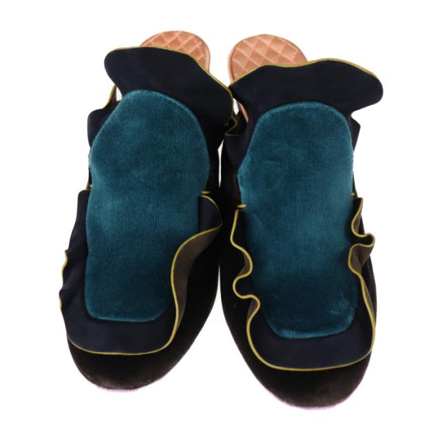 新品未使用展示品 FENDI フェンディ シューズ - サンダル 表記サイズ 36 1/2 ベルベット ブラック ミュール フリル 参考サイズ 23.5cm【本物保証】