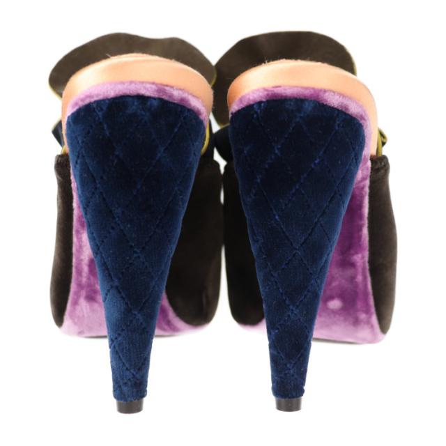 新品未使用展示品 FENDI フェンディ シューズ - サンダル 表記サイズ 36 1/2 ベルベット ブラック ミュール フリル 参考サイズ 23.5cm【本物保証】