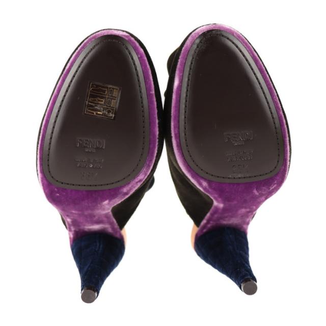 新品未使用展示品 FENDI フェンディ シューズ - サンダル 表記サイズ 36 1/2 ベルベット ブラック ミュール フリル 参考サイズ 23.5cm【本物保証】