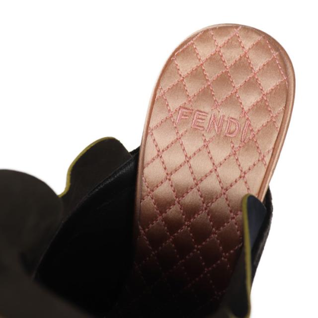 新品未使用展示品 FENDI フェンディ シューズ - サンダル 表記サイズ 36 1/2 ベルベット ブラック ミュール フリル 参考サイズ 23.5cm【本物保証】