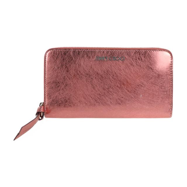超美品 JIMMY CHOO ジミーチュウ PIPPA ピッパ - 長財布 レザー ピンク メタリック ラウンドファスナー【本物保証】