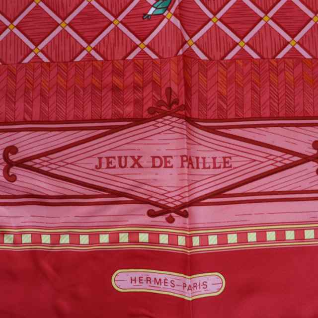 超美品 HERMES エルメス JEUX DE PAILLE カレ90 スカーフ シルク レッド【本物保証】