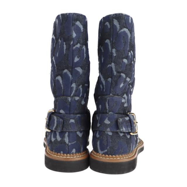 超美品 LOUIS VUITTON ルイ ヴィトン シューズ - ブーツ 表記サイズ 34 デニム ネイビー ハーフブーツ レオパード 豹柄 参考サイズ 21.5cm ビトン ベルト【本物保証】