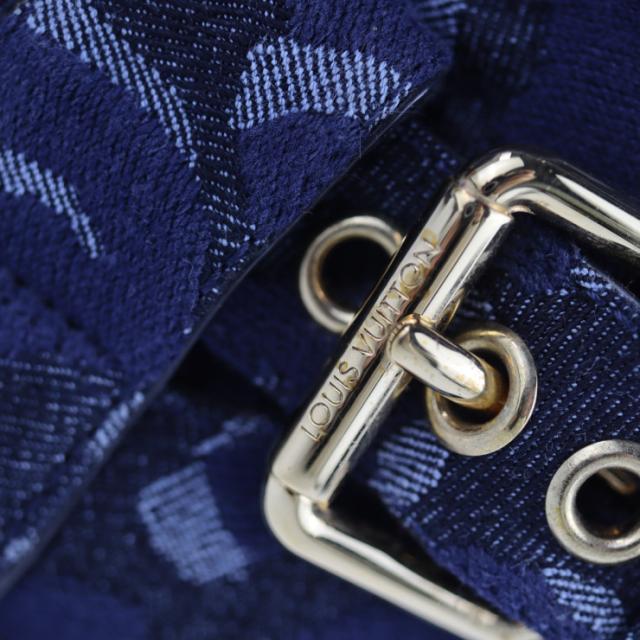 超美品 LOUIS VUITTON ルイ ヴィトン シューズ - ブーツ 表記サイズ 34 デニム ネイビー ハーフブーツ レオパード 豹柄 参考サイズ 21.5cm ビトン ベルト【本物保証】