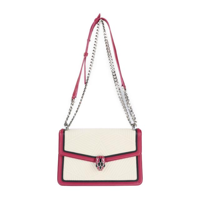 BVLGARI ブルガリ セルペンティ ダイヤモンド ブラスト - ショルダーバッグ レザー フューシャ系 キルティング チェーンショルダー スネークヘッドモチーフ シルバー金具【本物保証】