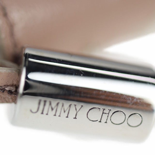 超美品 JIMMY CHOO ジミーチュウ NELLIE コインケース レザー ピンクベージュ系 ラウンドファスナー スタッズ 小銭入れ 【本物保証】