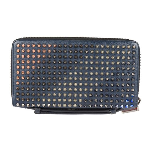 美品 Christian Louboutin クリスチャンルブタン パネトーネ ウォレットXL 3175209 長財布 レザー ネイビー スパイクスタッズ ラウンドファスナー クラッチ ハンドバッグ トラベルケース【本物保証】_2