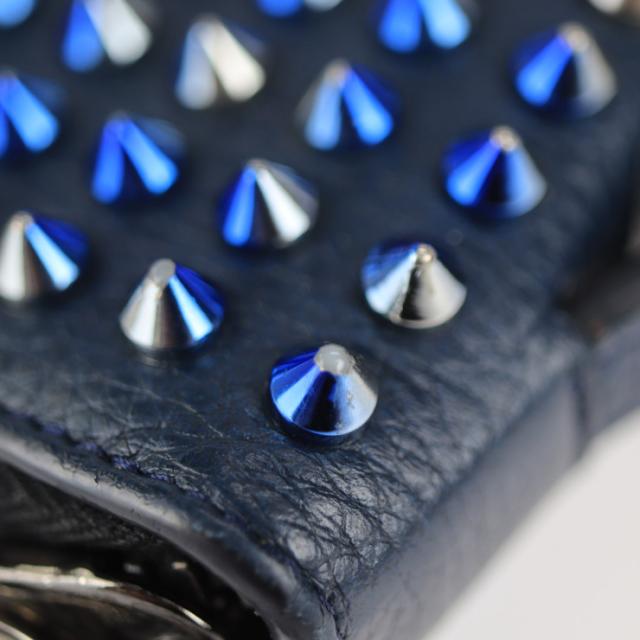 美品 Christian Louboutin クリスチャンルブタン パネトーネ ウォレットXL 3175209 長財布 レザー ネイビー スパイクスタッズ ラウンドファスナー クラッチ ハンドバッグ トラベルケース【本物保証】_7