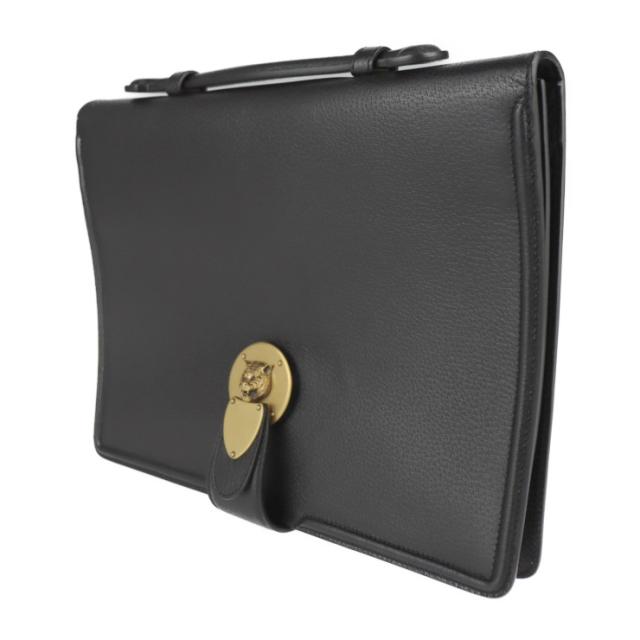 超美品 GUCCI グッチ キャットヘッド 495655 ビジネスバッグ レザー ブラック クラッチバッグ ハンドバッグ 【本物保証】_1