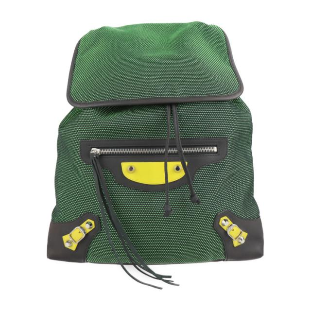 美品 BALENCIAGA バレンシアガ トラベラー S 382830 リュック・デイパック ナイロン レザー グリーン バックパック リュックサック【本物保証】