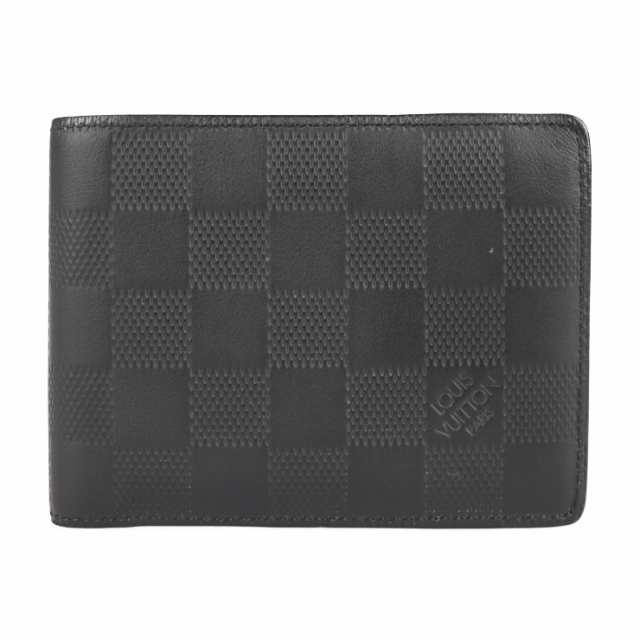 美品 LOUIS VUITTON ルイ ヴィトン ポルトフォイユ ミュルティプル ダミエアンフィニ N63124 二つ折り財布 レザー オニキス ブラック 札