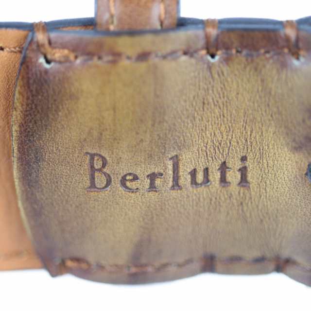 美品 Berluti ベルルッティ B ボリュート ベルト 表記サイズ 80 パティーヌレザー ブラウン系 シルバー金具【本物保証】