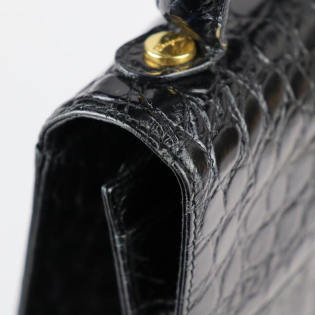 Salvatore Ferragamo サルヴァトーレ フェラガモ ガンチーニ BR212638 ハンドバッグ クロコ型押し レザー ブラック 2WAY ショルダーバッグ【本物保証】_6