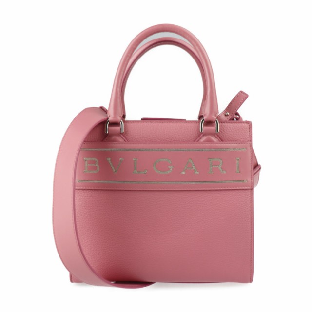 美品 BVLGARI ブルガリ ロゴ トート スモール 291221 ハンドバッグ カーフレザー ピンク系 2WAY ショルダーバッグ【本物保証】