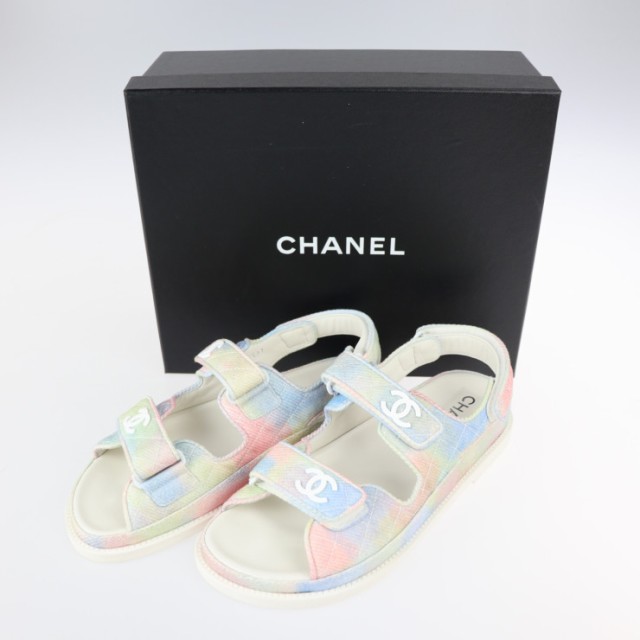 超美品 CHANEL シャネル ココマーク フットベッド スポーツサンダル マトラッセ G35927/X56389/K3815 サンダル 表記サイズ 39C ファブリ