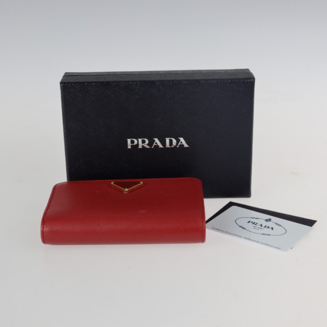 美品 PRADA 二つ折り 財布 三角ロゴ サフィアーノレザー