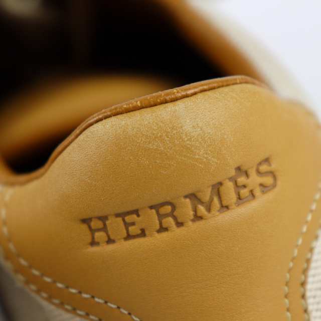 超美品 HERMES エルメス クイック スニーカー 表記サイズ 37 レザー キャンバス ブラウン 参考サイズ 24.0cm【本物保証】