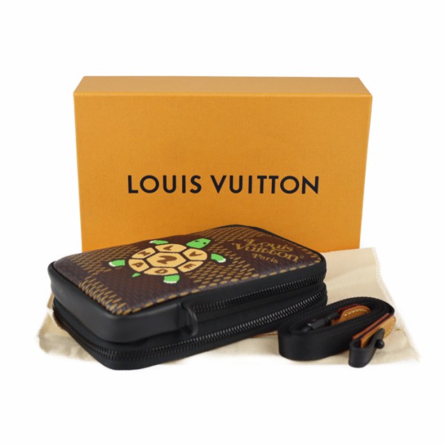 LOUIS VUITTON ルイ ヴィトン NIGO コラボ ダブル フォン ポーチ ショルダーバッグ N40377   ダミエジャイアント/カーフレザー エベヌ マルチカラー ブラック金具 ポシェット マルチケース 亀 ビトン 【本物保証】