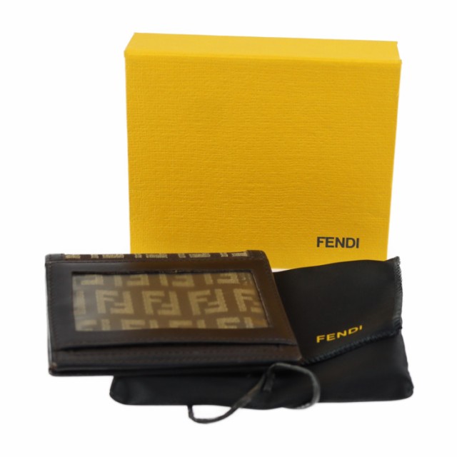 FENDI フェンディ  パスケース カードケース 8M0057 キャンバス レザー  ブラウン   ズッカ 二つ折り 【本物保証】