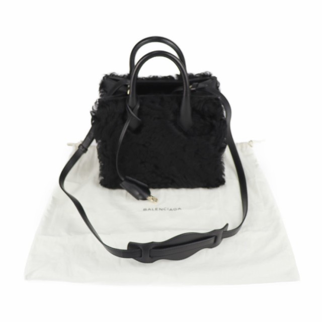 美品 BALENCIAGA バレンシアガ パドロックヌード ミニ 347237 BP91J 1000 ハンドバッグ ムートン レザー ブラック  2WAY ショルダーバッグ