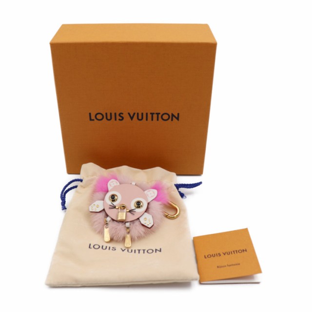 LOUIS VUITTON ルイ ヴィトン  ビジューサック ワイルドファー チャーム M63093  レザー  ファー ピンク   ネコ キャット 【本物保証】