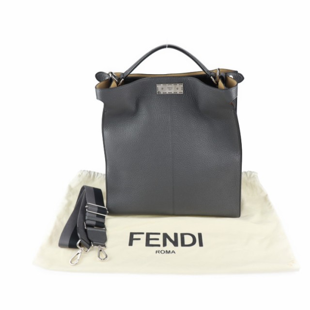 美品 FENDI フェンディ ピーカブー エックスライト フィット 7VA447 トートバッグ レザー ダークグレー 2WAY  ショルダーバッグ【本物保証