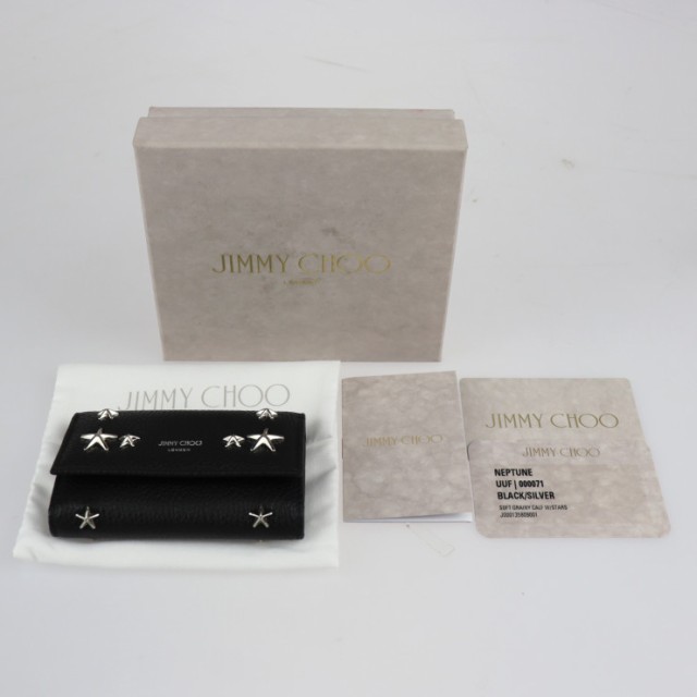 新品未使用展示品 JIMMY CHOO ジミーチュウ NEPTUNE UUF 000071 キーケース レザー ブラック スタースタッズ  6連【本物保証】