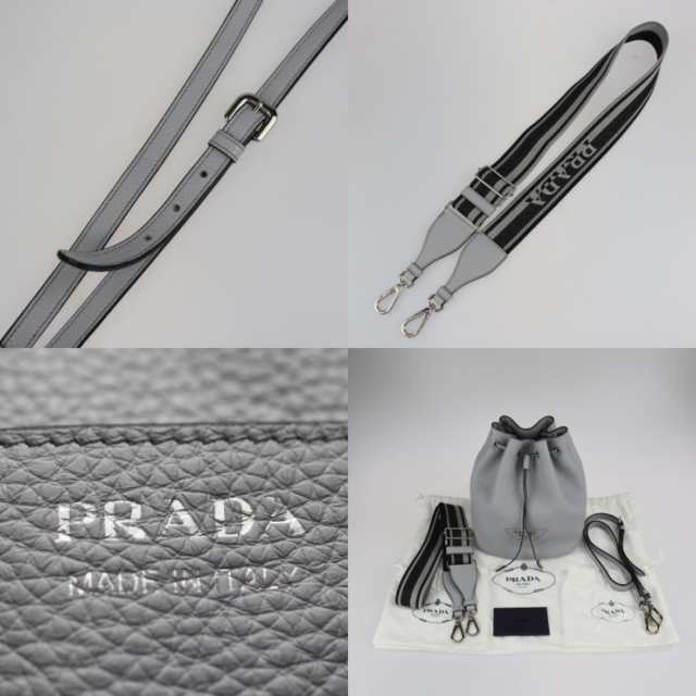 超美品 PRADA プラダ 1BE060 ショルダーバッグ レザー グレー 巾着 ...