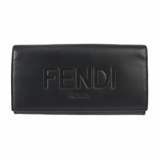 超美品 FENDI フェンディ コンチネンタル ウォレット 7M0264 長財布 カーフレザー ブラック 二つ折り ロゴ【本物保証】