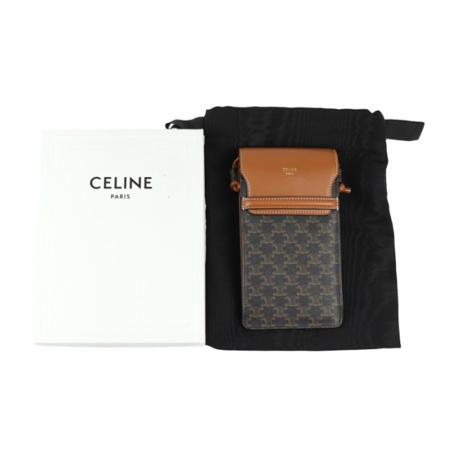 超美品 CELINE セリーヌ フォーンケース トリオンフ 10G332CQD.04LU ショルダーバッグ PVC レザー ブラウン モバイルポーチ ポシェット【