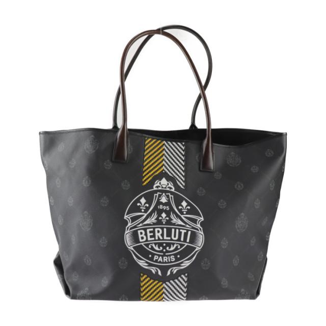 美品 Berluti ベルルッティ WHOPPING BRIAN ROCHEFORT M224704 トートバッグ PVC レザー シグネチャーキャンバス　ヴェネチアレザー　カーフレザー ブラック×ホワイト×イエロー ショルダーバッグ ビッグサイズ【本物保証】