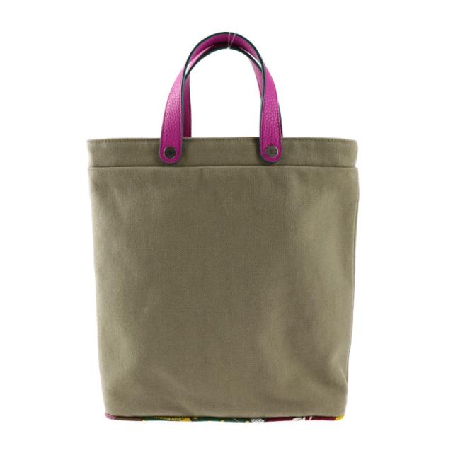 超美品 HERMES エルメス petit h プティアッシュ - トートバッグ コットンキャンバス レザー シルク カーキ系 ハンドバッグ【本物保証】_2