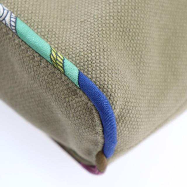 超美品 HERMES エルメス petit h プティアッシュ - トートバッグ コットンキャンバス レザー シルク カーキ系 ハンドバッグ【本物保証】_4