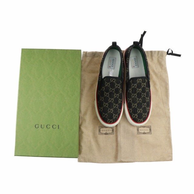 新品未使用展示品 GUCCI グッチ テニス1977 643489 スニーカー 表記サイズ 10 1/2 GGキャンバス ブラック系 参考サイズ29.5cm スリッポン