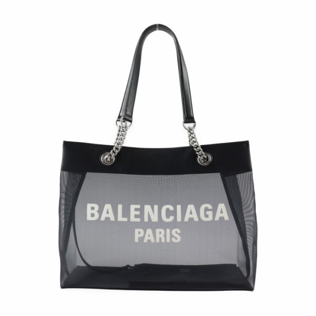 美品 BALENCIAGA バレンシアガ デューティーフリー 741602 トートバッグ メッシュ×レザー ブラック ショルダーバッグ ロゴ ポーチ付き