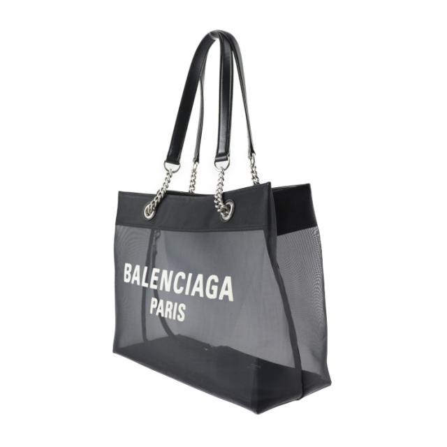美品 BALENCIAGA バレンシアガ デューティーフリー 741602 トートバッグ メッシュ×レザー ブラック ショルダーバッグ ロゴ ポーチ付き チェーン【本物保証】_1
